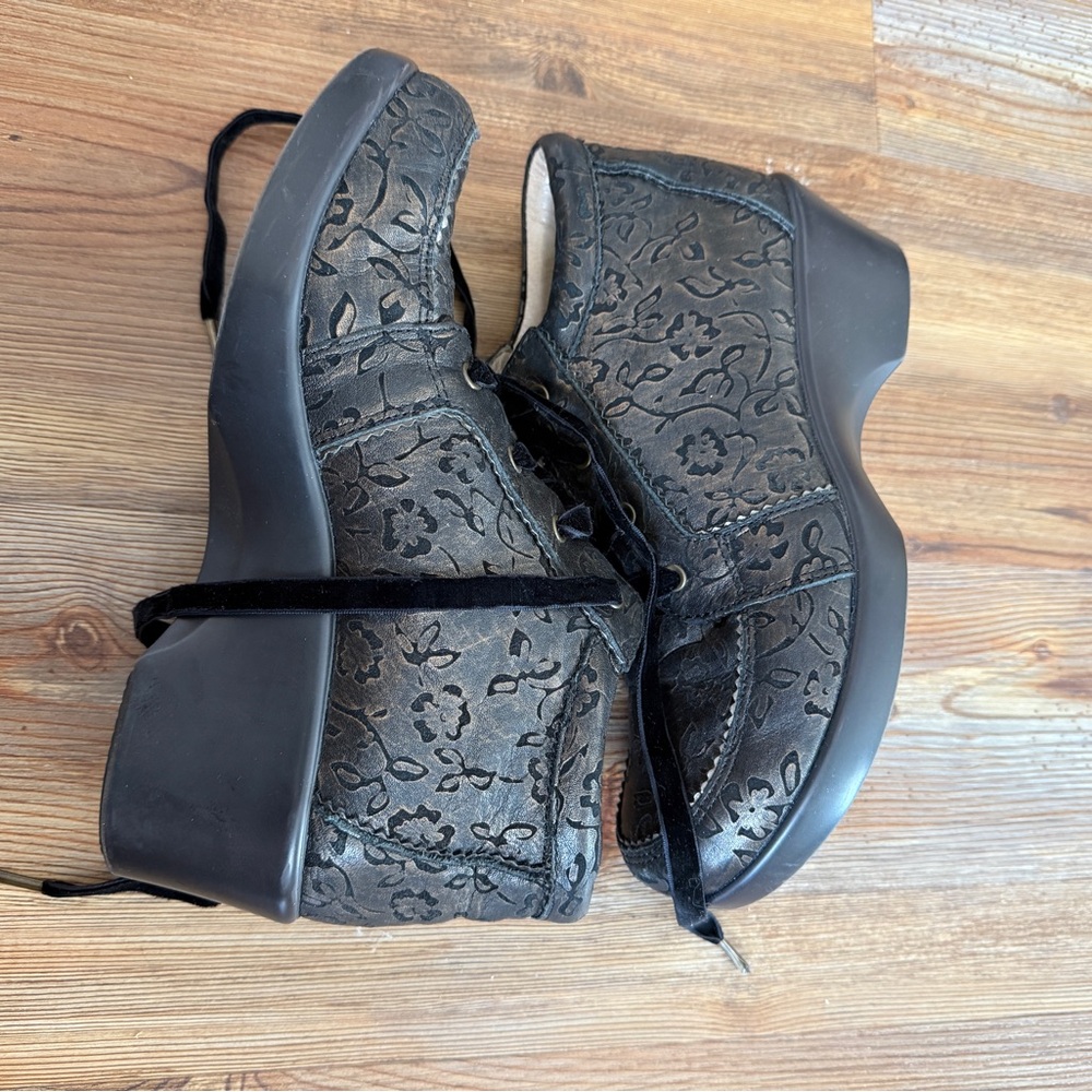 Alegria Black Floral Ankle Boots